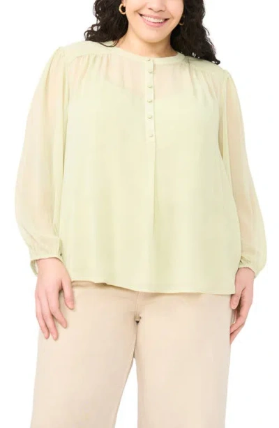 Vince Camuto Plus Size Half Placket Shirred Yoke Blouse In Green