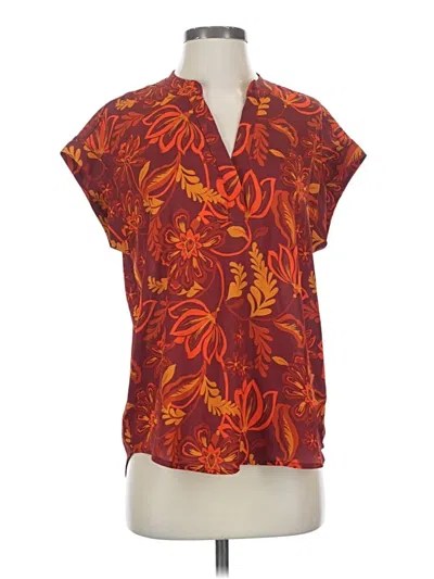 Pre-owned Vince Camuto Short Sleeve Blouse In Burgundy