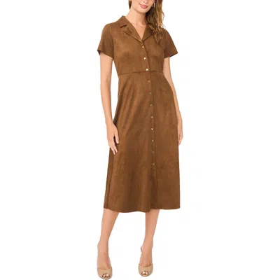 Vince Camuto Short Sleeve Faux Suede Midi Shirtdress In Brown