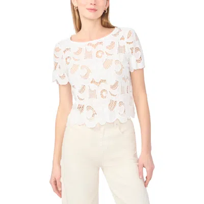 Vince Camuto Short Sleeve Lace Top In White