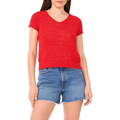 Vince Camuto Short Sleeve Organic Cotton Blend Sweater In Red