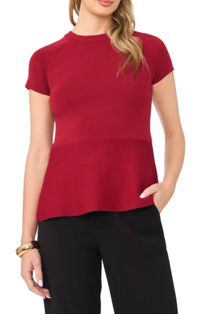 Vince Camuto Short Sleeve Ribbed Peplum Sweater In Red