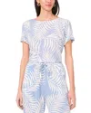 Vince Camuto Palm Print Rolled Cuff Top In Lake Breeze