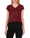 Vince Camuto Sequin Cap Sleeve Top In Dark Wine