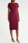 Vince Camuto Short Sleeve Stretch Crepe Midi Sheath Dress In Brown