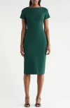 Vince Camuto Short Sleeve Stretch Crepe Midi Sheath Dress In Green
