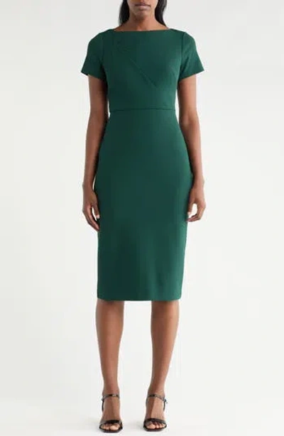 Vince Camuto Short Sleeve Stretch Crepe Midi Sheath Dress In Green