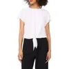 Vince Camuto Short Sleeve Tie Hem Top In Ultra White