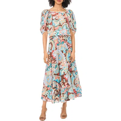 Vince Camuto Short Sleeve Tiered Midi Dress In Brown
