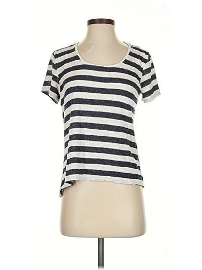 Pre-owned Vince Camuto Short Sleeve Top Ivory Stripes Pattern Scoop Neck Tops In White