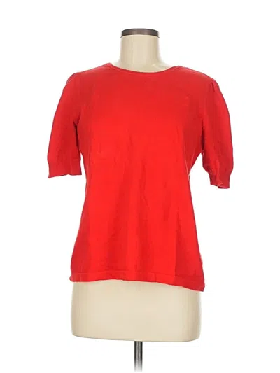 Pre-owned Vince Camuto Short Sleeve Top Red Solid Pattern Crew Neck Tops