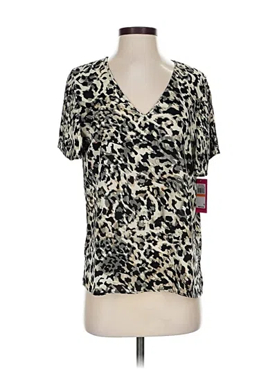 Vince Camuto Short Sleeve Top Tan Animal Print Pattern V Neck Tops In Black
