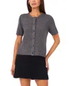 Vince Camuto Short Sleeved Crewneck Cardigan In Gray