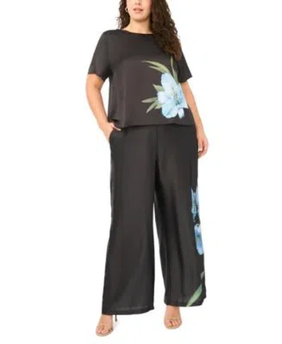 Vince Camuto Short Slv Crew Neck Blouse Pull On With Back Elastic Pant In Black