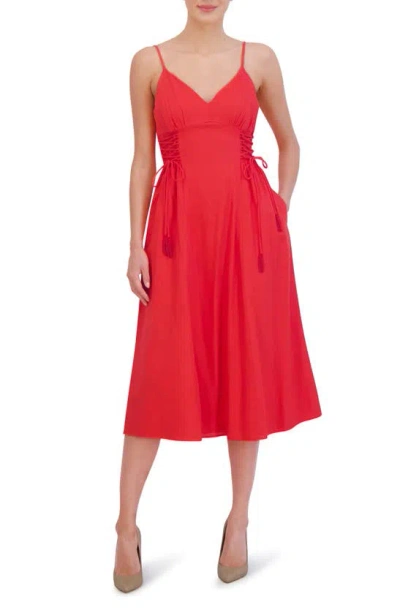 Vince Camuto Side Tie Detail Linen Blend Midi Dress In Poppy