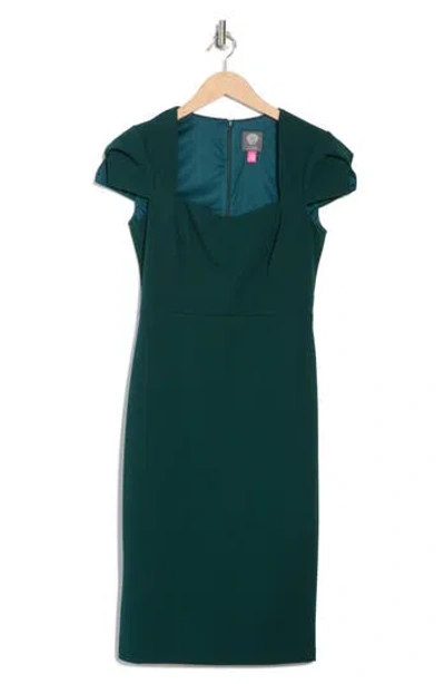 Vince Camuto Signature Cap Sleeve Stretch Crepe Sheath Dress In Green