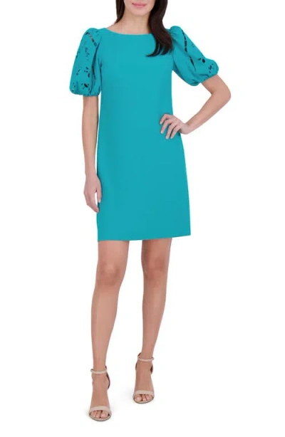 Vince Camuto Signature Puff Sleeve Crepe A-line Dress In Blue
