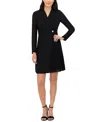 Vince Camuto Crystal Button Long Sleeve Mixed Media Coat Dress In Blk