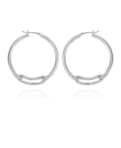 Vince Camuto Silver-tone Clear Glass Stone Hoop Earrings