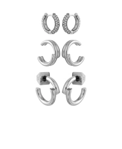 Vince Camuto Silver-tone Cuff Huggie Hoop Cuff Earrings Trio Set