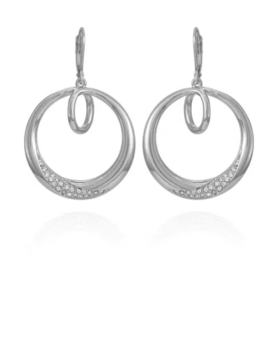 Vince Camuto Silver-tone Glass Stone Bold Hoop Drop Earrings