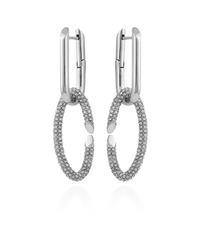 Vince Camuto Silver-tone Glass Stone Double Link Oval Hoop Drop Earrings