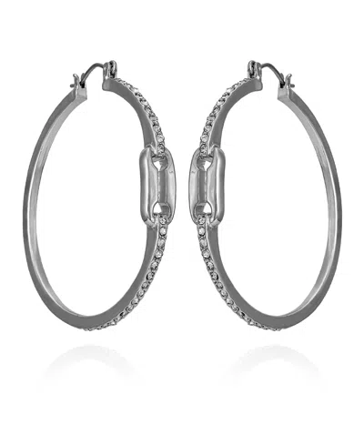 Vince Camuto Silver-tone Glass Stone Link Hoop Earrings