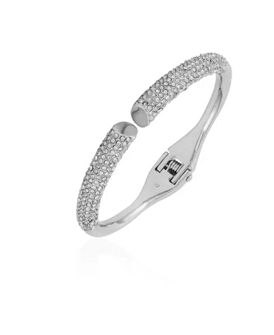 Vince Camuto Silver-tone Pave Glass Stone Hinge Bangle Bracelet