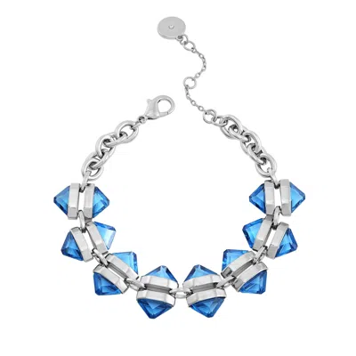 Vince Camuto Silvertone Blue Stone Cable Chain Bracelet