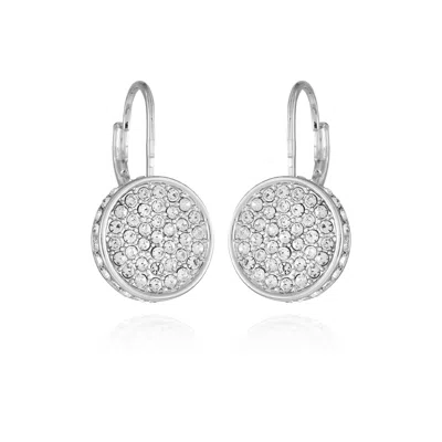 VINCE CAMUTO SILVERTONE GLASS STONE COIN LEVERBACK EARRINGS