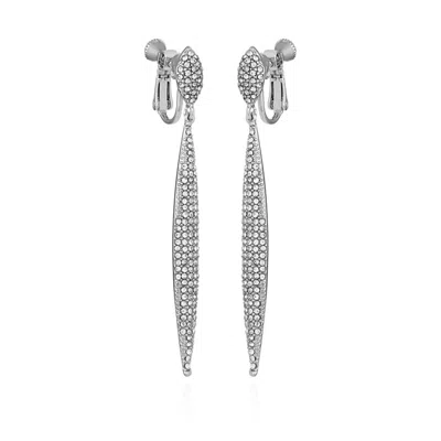 VINCE CAMUTO SILVERTONE GLASS STONE PAVE DROP CLIP ON EARRINGS