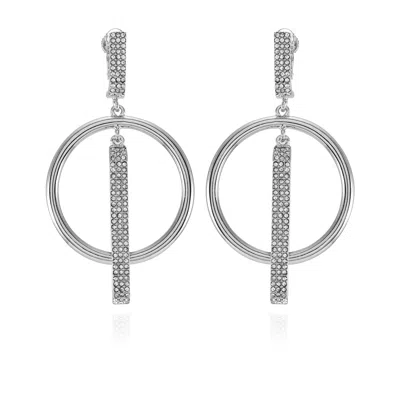 VINCE CAMUTO SILVERTONE HOOP DROP CLIP ON EARRINGS