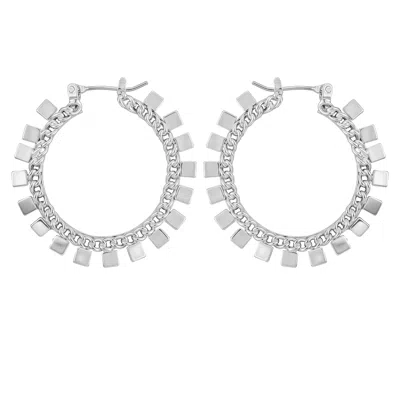 Vince Camuto Silvertone Hoop Earrings With Geometric Accents In Metallic