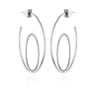 VINCE CAMUTO SILVERTONE ORBITAL DOUBLE HOOP EARRINGS