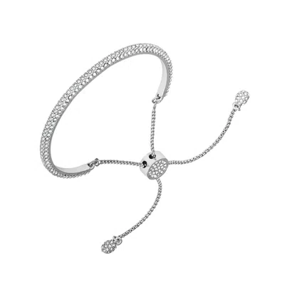 VINCE CAMUTO SILVERTONE PAVE CRYSTAL STONE SLIDER BRACELET