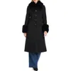 Vince Camuto Wool Blend Coat With Removable Faux Fur Collar And Cuffs In Black