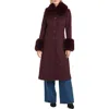 Vince Camuto Single Breasted Coat With Removable Faux Fur Collar & Cuffs In Burgundy