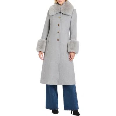 VINCE CAMUTO VINCE CAMUTO SINGLE BREASTED COAT WITH REMOVABLE FAUX FUR COLLAR & CUFFS