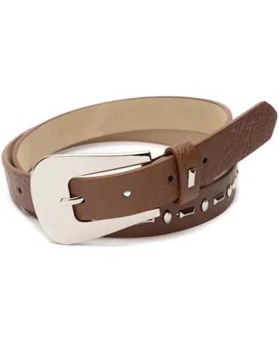 Vince Camuto Skinny Studded Pant Belt In Brown