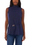 Vince Camuto Sleeveless Belted Mock Neck Top In Blue