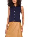 Vince Camuto Sleeveless Button Up Crewneck Top In Blue