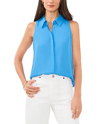 Vince Camuto Sleeveless Button Up Shirt In Ibiza Blue