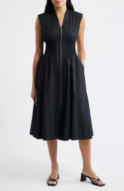 Vince Camuto Sleeveless Cotton Midi Dress In Black