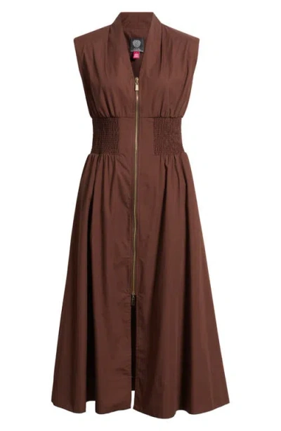 Vince Camuto Sleeveless Cotton Midi Dress In Brown