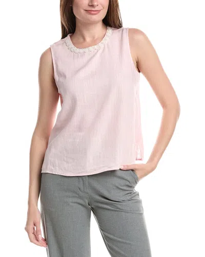 Vince Camuto Sleeveless Crewneck Linen-blend Blouse In Pink