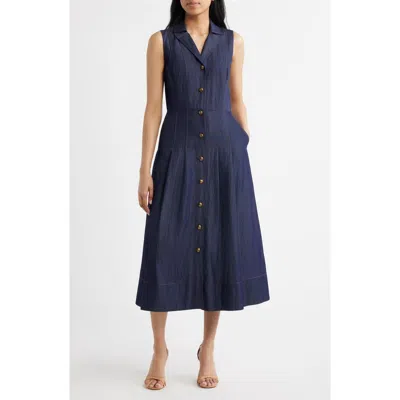 Vince Camuto Sleeveless Denim Midi Dress In Blue