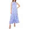 Vince Camuto Print Sleeveless Halter Neck Dress In Bluebell