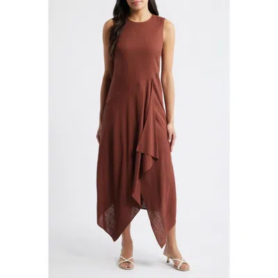 Vince Camuto Sleeveless Linen Midi Dress In Brown