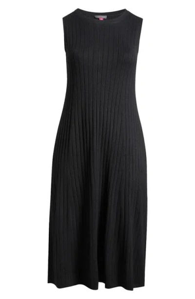 Vince Camuto Sleeveless Rib Midi Sweater Dress In Rich Black
