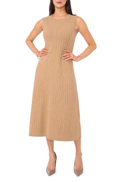 Vince Camuto Sleeveless Rib Midi Sweater Dress In Dark Latte Heather
